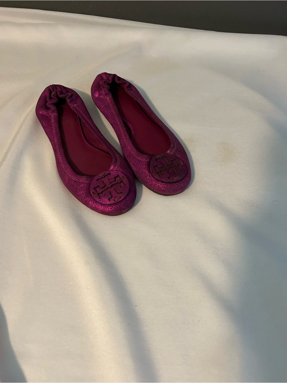 Tory Burch Metallic Magenta Logo Ballet Flats